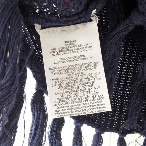 BCBGMAXAZRIA Blue 100% Cotton Crochet Sleeveless Blouse With Fringes, size XS - Picture 7 of 7